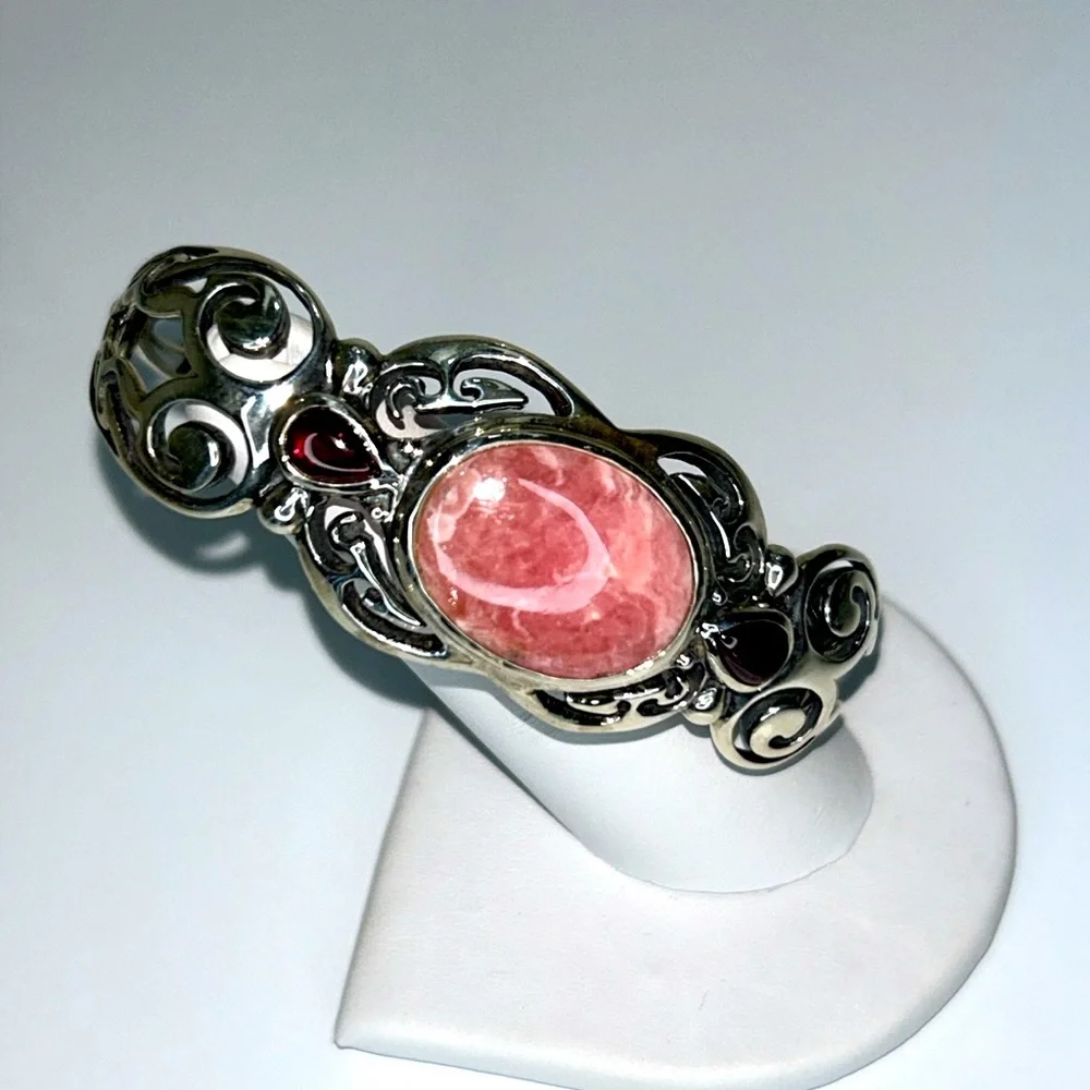 Carolyn Pollack Sterling Silver Rhodochrosite Garnet Gemstone Cuff Bracelet